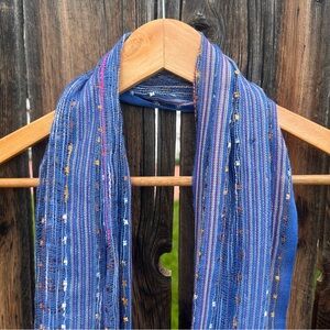 Lightweight Blue Multicolor Striped Metallic Boho Fashion Scarf With Fringe